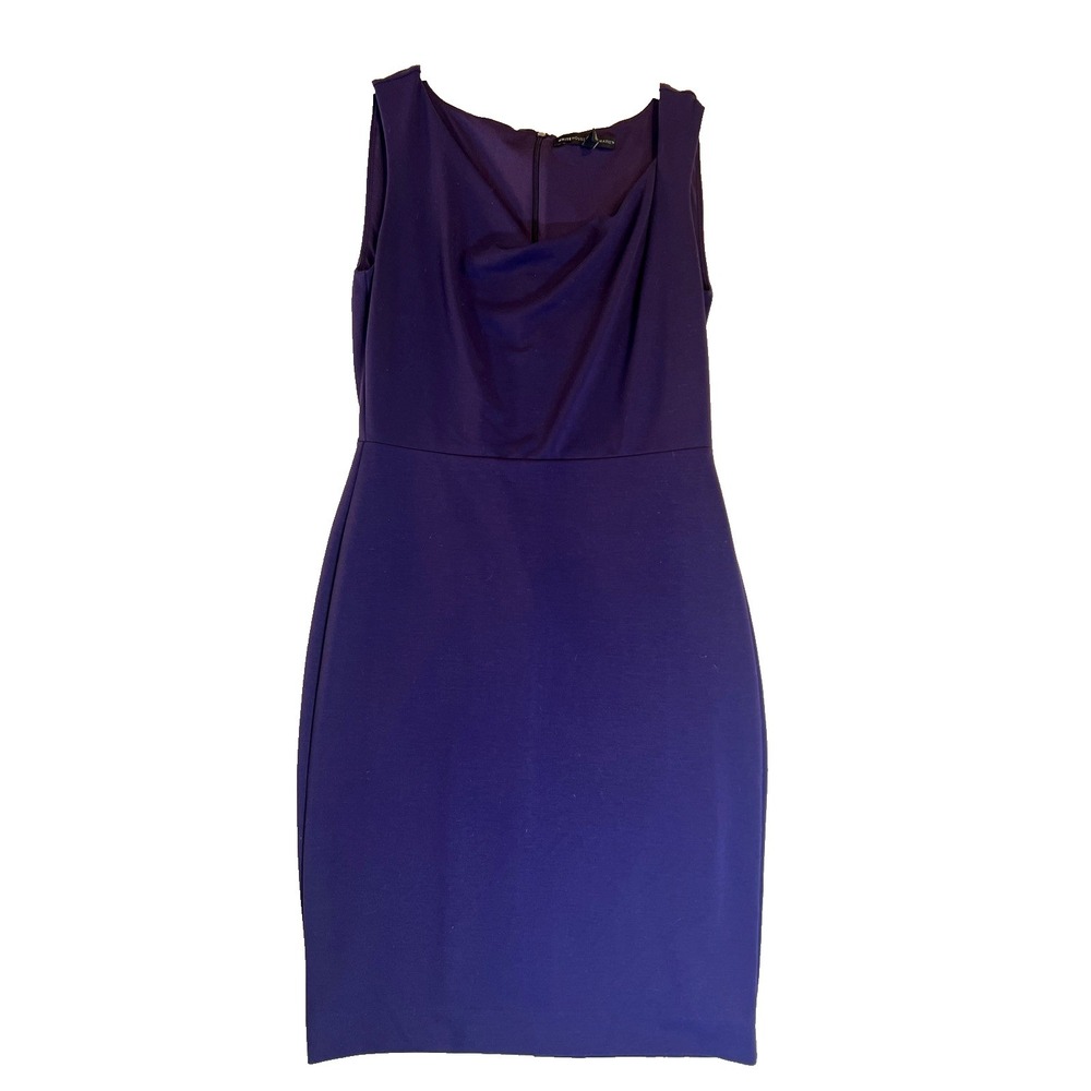 White House Black Market Purple Pencil Dress Size 4 Drape Neck Body Knee Length‎